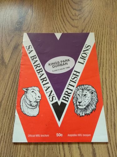 South African Barbarians v British Lions 1980 Rugby Programme