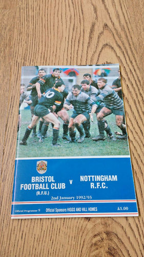 Bristol v Nottingham Jan 1993 Rugby Programme