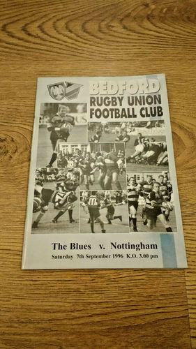 Bedford v Nottingham Sept 1996 Rugby Programme
