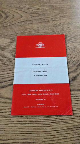 London Welsh v London Irish Feb 1968 Rugby Programme