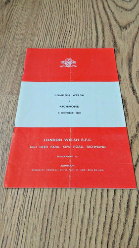 London Welsh v Richmond Oct 1969 Rugby Programme