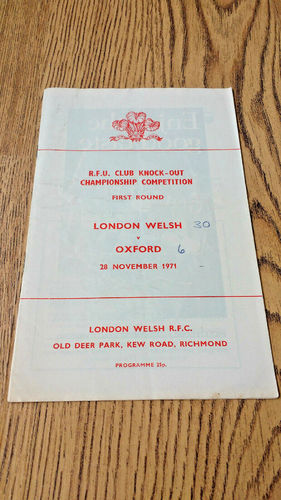 London Welsh v Oxford Nov 1971 RFU Knock-out Competition Rugby Programme