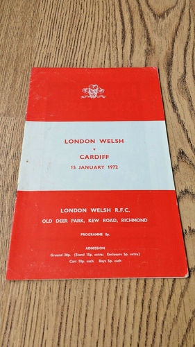 London Welsh v Cardiff Jan 1972 Rugby Programme