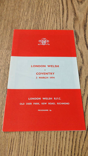 London Welsh v Coventry Mar 1974 Rugby Programme