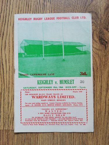Keighley v Hunslet Sept 1964 Rugby League Programme
