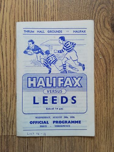 Halifax v Leeds Aug 1958 Rugby League Programme