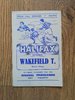 Halifax v Wakefield Nov 1958 Rugby League Programme
