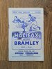 Halifax v Bramley Mar 1959 Rugby League Programme