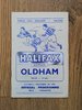 Halifax v Oldham Sept 1959 Rugby League Programme