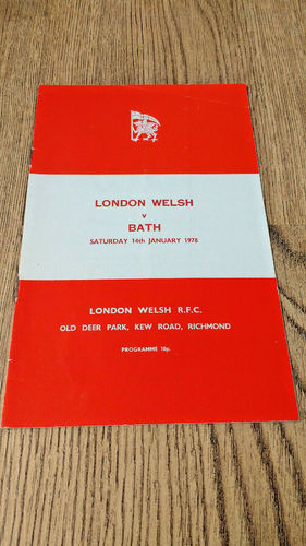 London Welsh v Bath Jan 1978 Rugby Programme