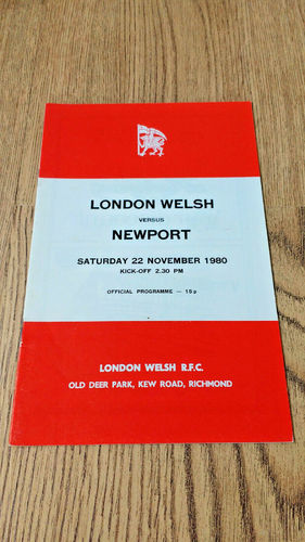 London Welsh v Newport Nov 1980 Rugby Programme