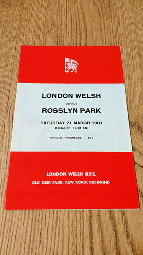 London Welsh v Rosslyn Park Mar 1981 Rugby Programme