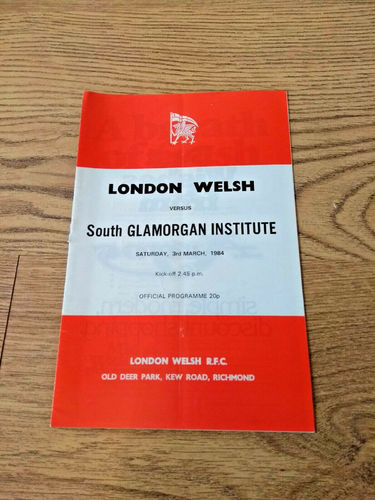 London Welsh v South Glamorgan Institute Mar 1984 Rugby Programme