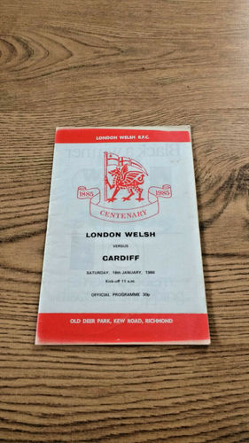 London Welsh v Cardiff Jan 1986 Rugby Programme