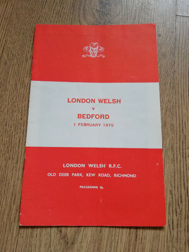 London Welsh v Bedford Feb 1975 Rugby Programme