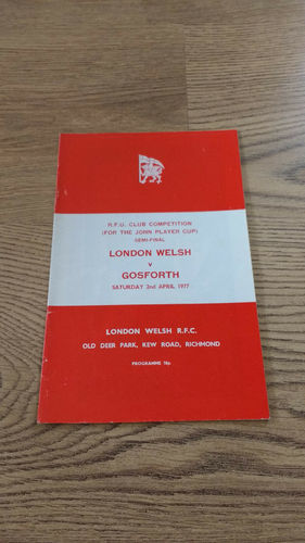 London Welsh v Gosforth Apr 1977 John Player Cup Semi-Final Rugby Programme