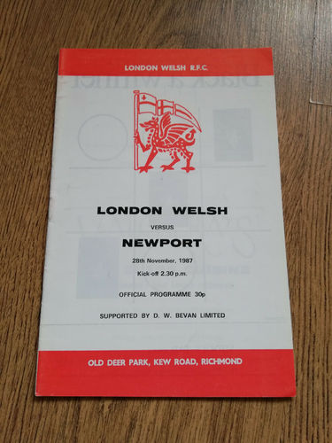 London Welsh v Newport Nov 1987 Rugby Programme