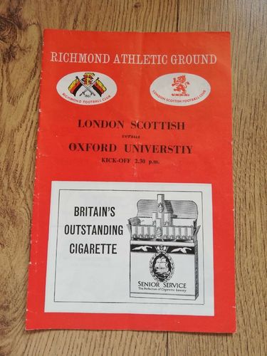 London Scottish v Oxford University Nov 1964 Rugby Programme