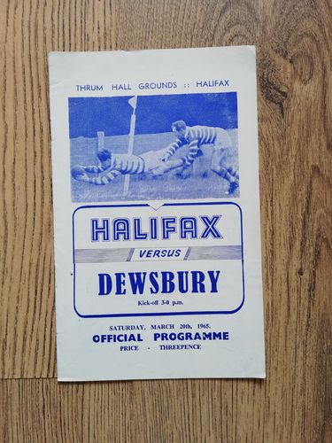 Halifax v Dewsbury Mar 1965 Rugby League Programme