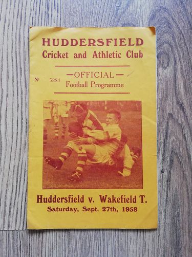 Huddersfield v Wakefield Sept 1958 Rugby League Programme