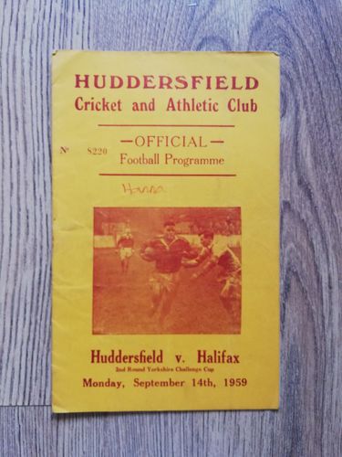Huddersfield v Halifax Sept 1959 Yorkshire Cup Rugby League Programme