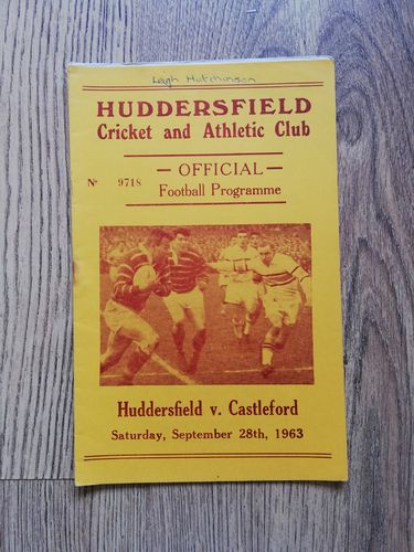 Huddersfield v Castleford Sept 1963 Rugby League Programme