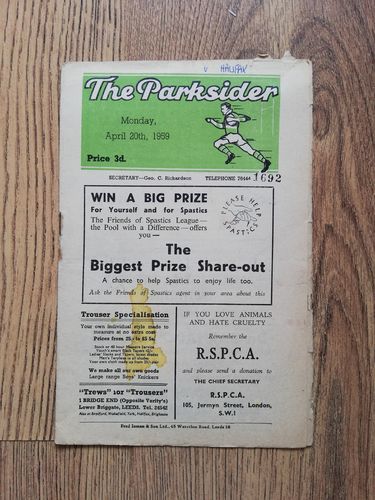 Hunslet v Halifax Apr 1959 Rugby League Programme