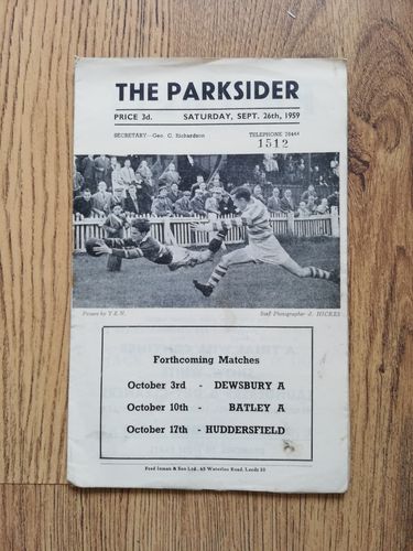 Hunslet v Batley Sept 1959 Rugby League Programme