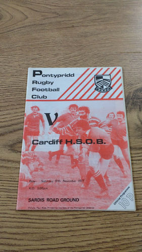 Pontypridd v Cardiff HSOB Nov 1977 Rugby Programme