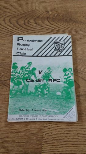 Pontypridd v Cardiff Mar 1979 Rugby Programme