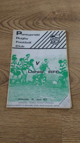 Pontypridd v Llanelli Apr 1979 Rugby Programme