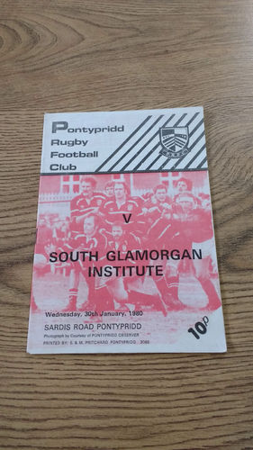 Pontypridd v South Glamorgan Institute Jan 1980 Rugby Programme
