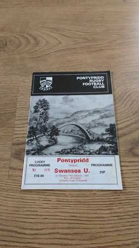 Pontypridd v Swansea University Feb 1987 Rugby Programme