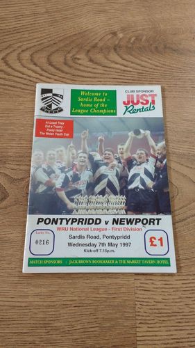 Pontypridd v Newport May 1997 Rugby Programme