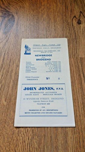 Bridgend v Newbridge Feb 1965 Rugby Programme