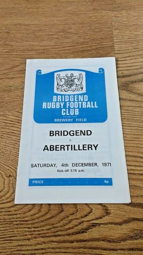 Bridgend v Abertillery Dec 1971 Rugby Programme