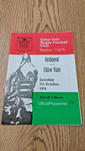 Ebbw Vale v Bridgend Oct 1974 Rugby Programme