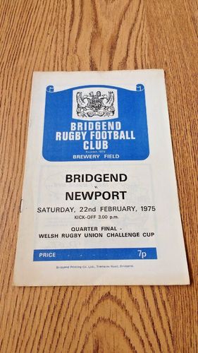 Bridgend v Newport Feb 1975 WRU Cup Quarter-Final Rugby Programme