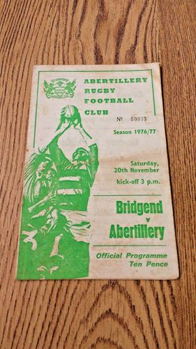 Abertillery v Bridgend Nov 1976 Rugby Programme