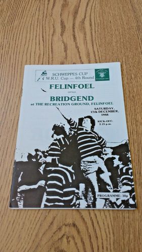 Felinfoel v Bridgend Dec 1988 Schweppes Cup 4th round Rugby Programme