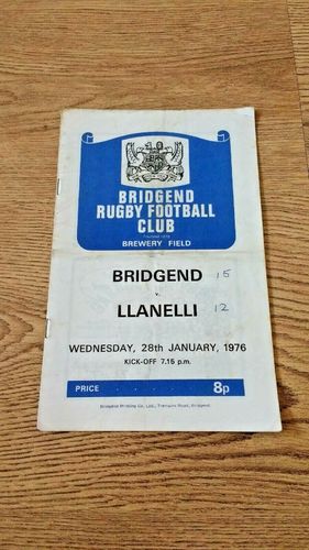 Bridgend v Llanelli Jan 1976 Rugby Programme