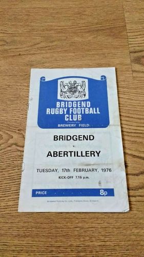 Bridgend v Abertillery Feb 1976 Rugby Programme