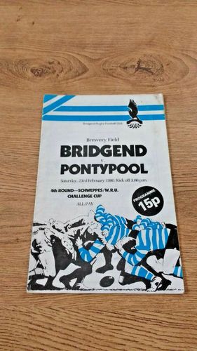 Bridgend v Pontypool Feb 1980 Welsh Cup 4th round Rugby Programme