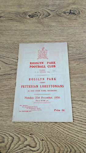 Rosslyn Park v Fettesian Lorettonians Dec 1956 Rugby Programme