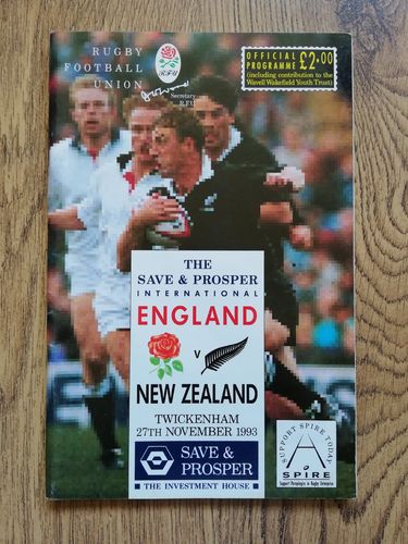 England v New Zealand Nov 1993 Signed Rugby Programme