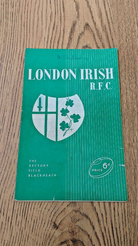 London Irish v Rosslyn Park Nov 1958 Rugby Programme
