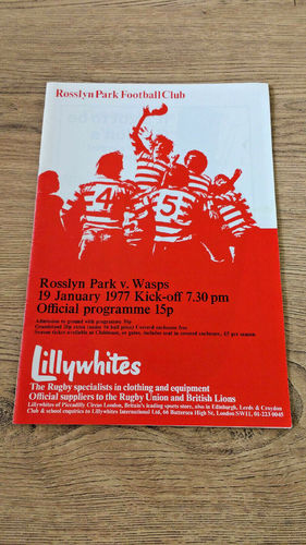 Rosslyn Park v Wasps Jan 1977 Rugby Programme