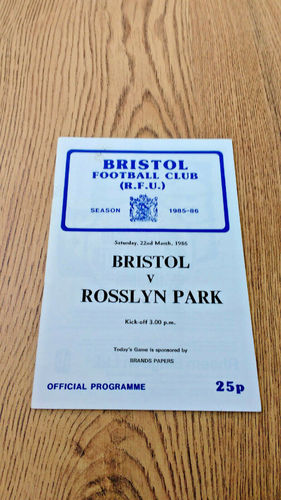 Bristol v Rosslyn Park Mar 1986 Rugby Programme