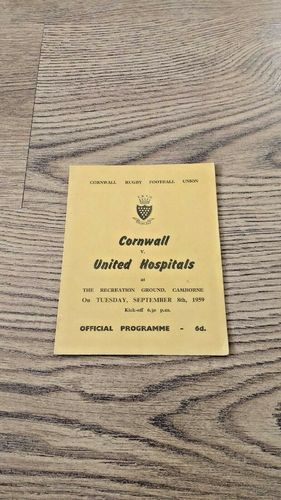 Cornwall v United Hospitals Sept 1959 Rugby Programme