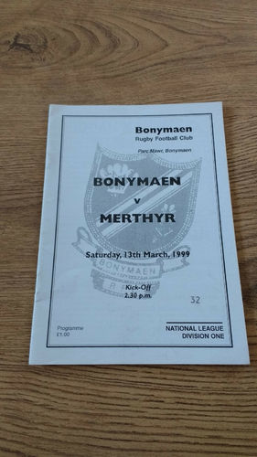 Bonymaen v Merthyr Mar 1999 Rugby Programme